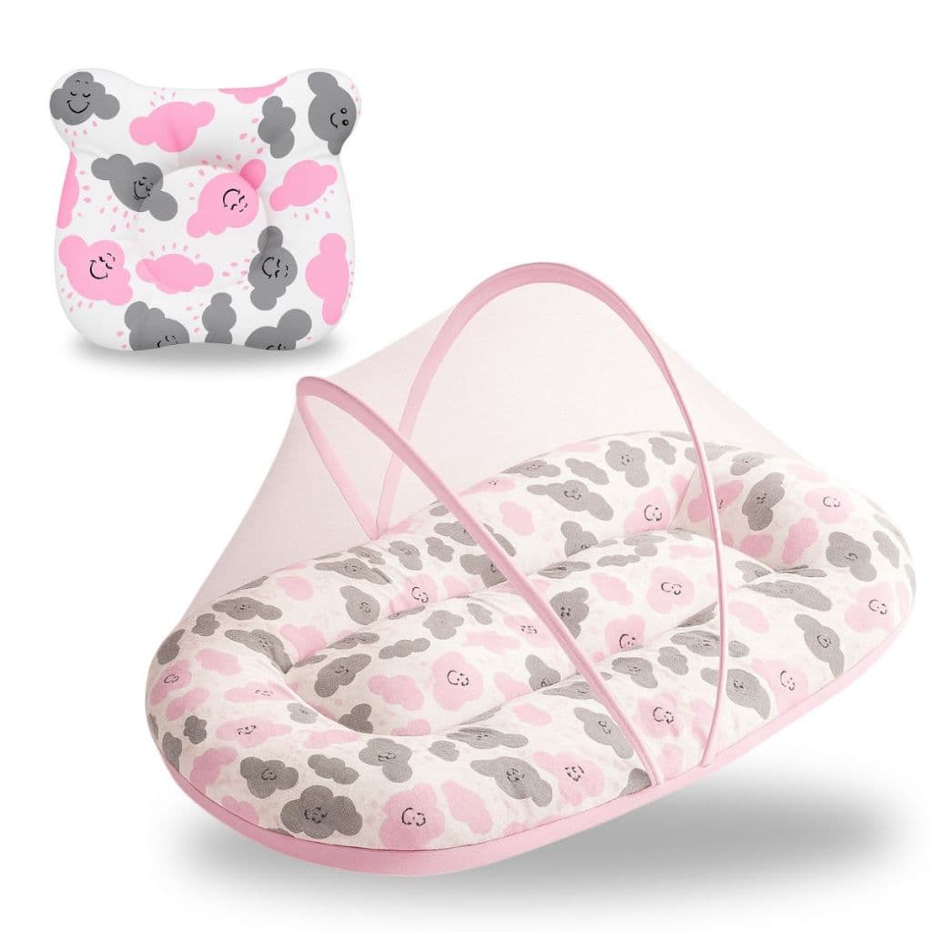 Berço Portátil Para Bebe Mosquiteiro Kit + Travesseiro Anatômico 2 Peças Enxoval Menina Menino