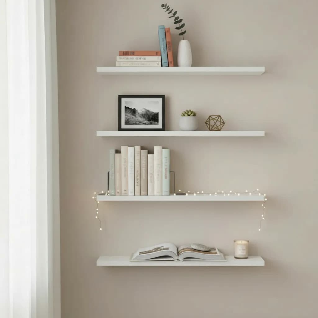 Kit 04 Prateleira 50x10 MDF  Nichos Sala Quarto Cozinha Banheiro Decoração Minimalista Fotos Livros