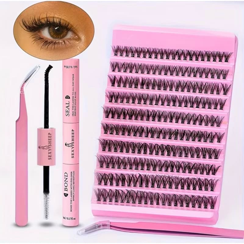 Kit Extenção Completo Cílios Postiços 9-16mm com Cola + Pinça e Selante  Extensão Volume