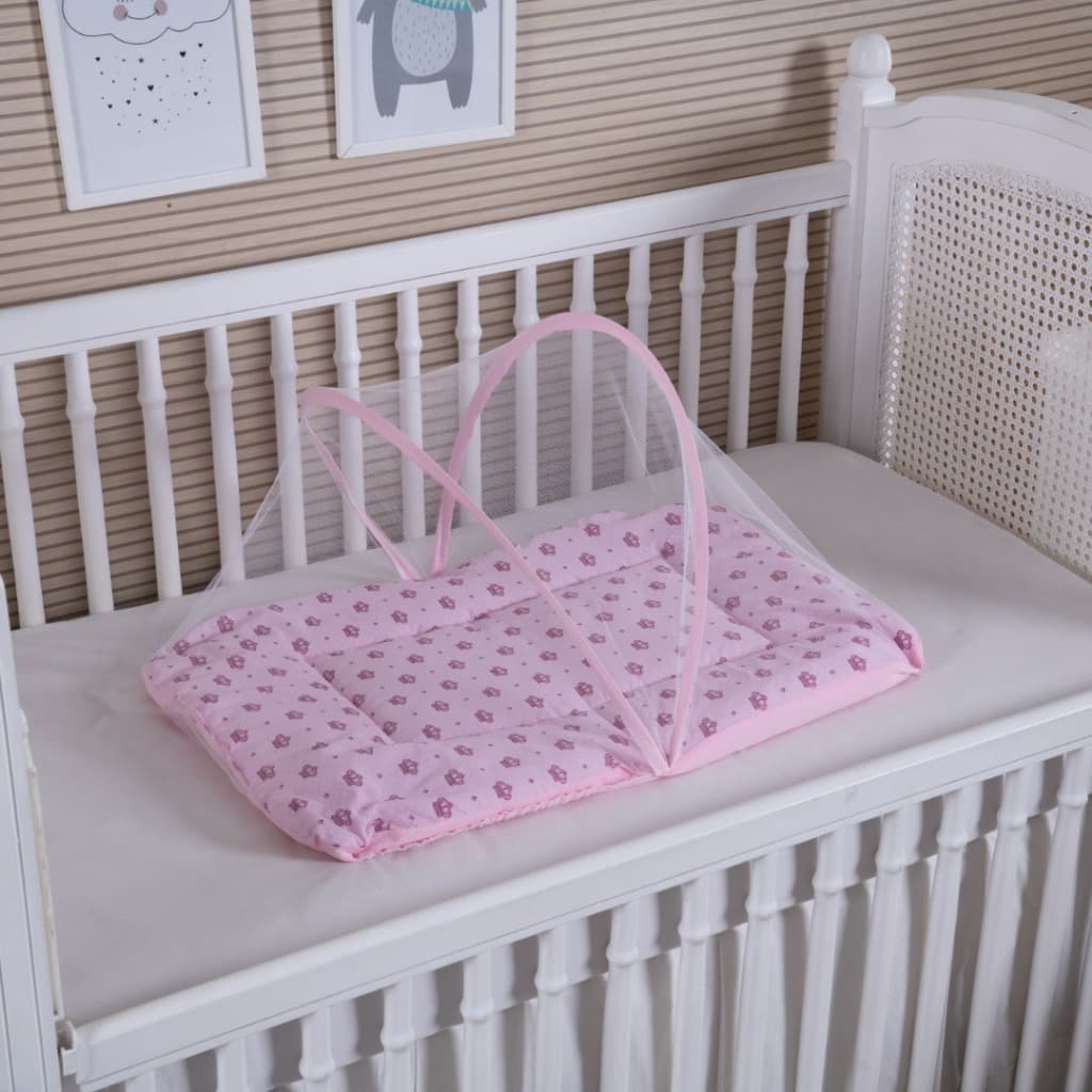 Berço Portátil Ninho Redutor Com Mosquiteiro Protetor Enxoval Quarto Recém Nascido Menina Coroa Rosa