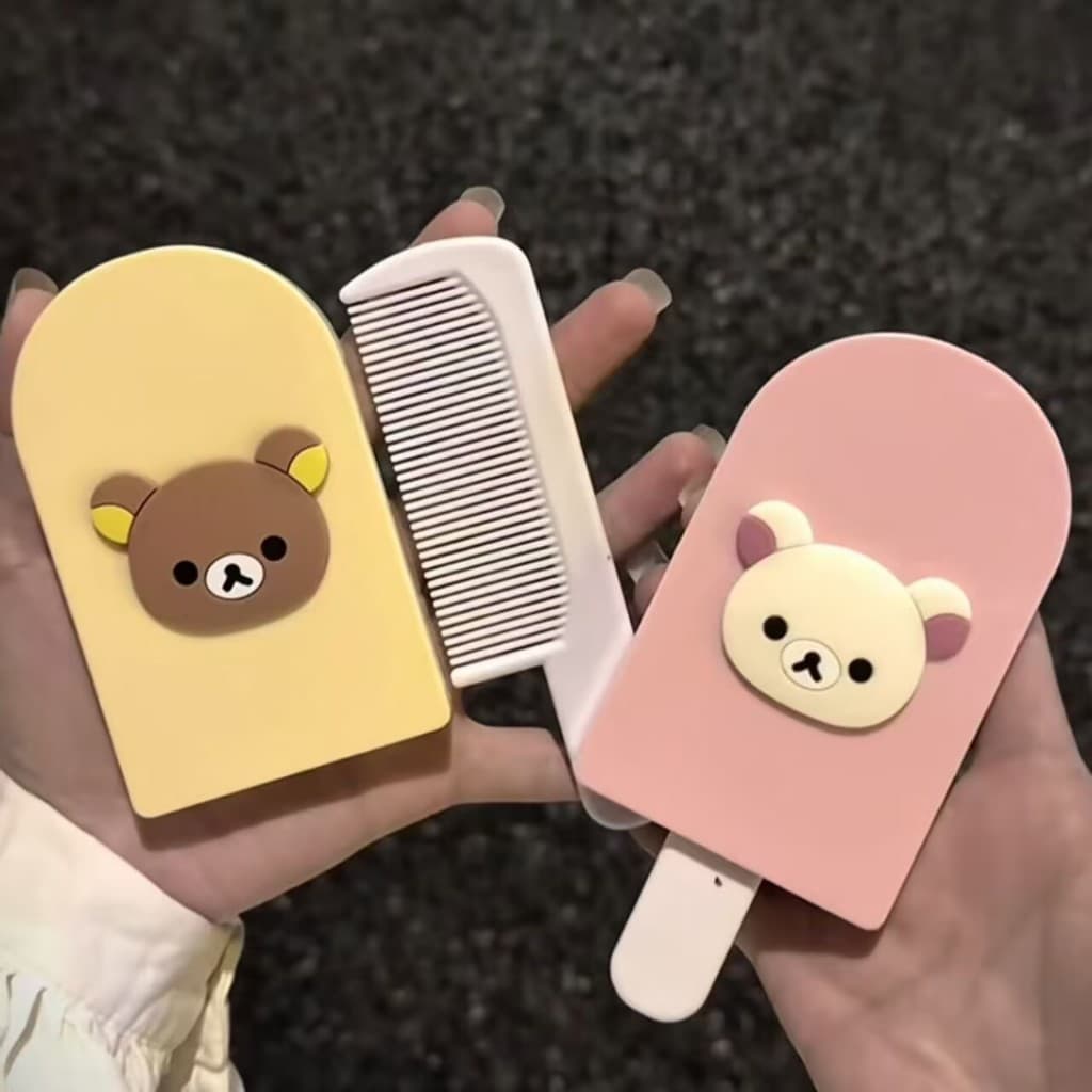 Mini Espelho de maquiagem portátil com pente para mulheres, 2 em 1