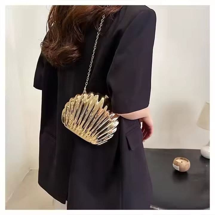 Carteiras de luxo para noite, bolsas femininas en formato de concha Bolsa Clutch Espelhada#Y7027