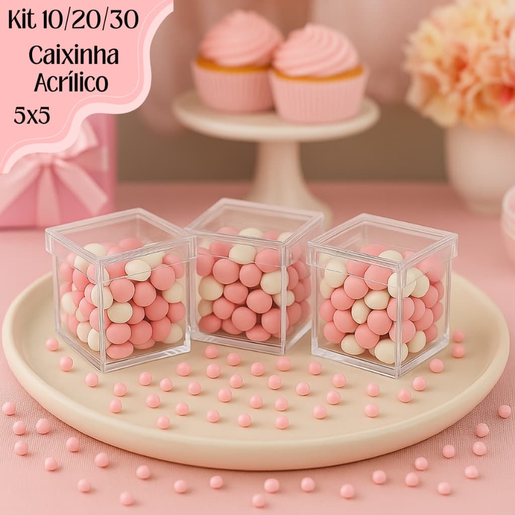 Kit 10/20/30 Caixinhas Acrílica 5x5 Transparente Festa Aniversário Lembrancinha Evento Decoração
