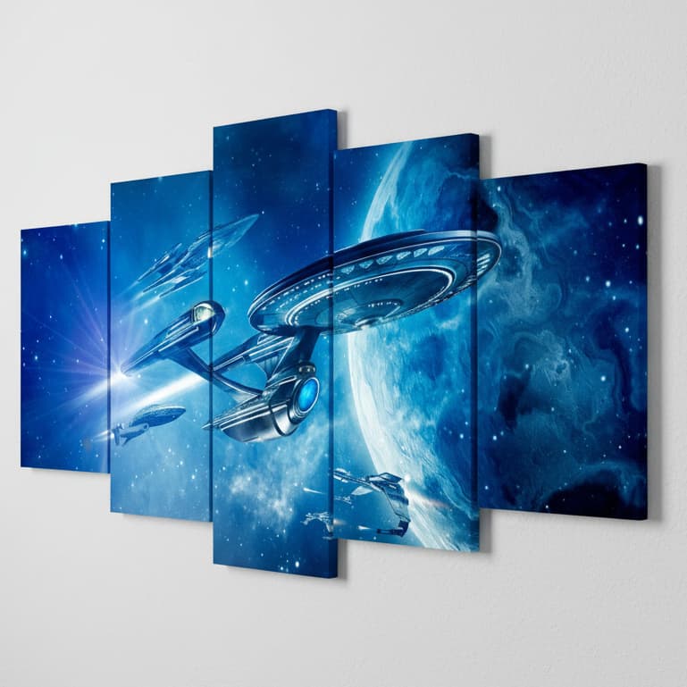 Quadro Decorativo Mosaico 5 Peças Star Trek Viagem Estelar Filme Sala Quarto e Hall