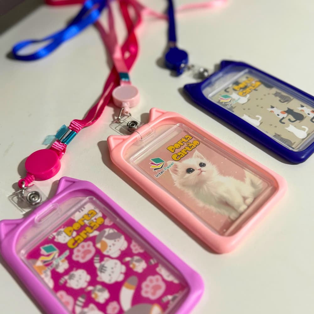 Porta Cartão Crachá orelha de gatinho com Cordão