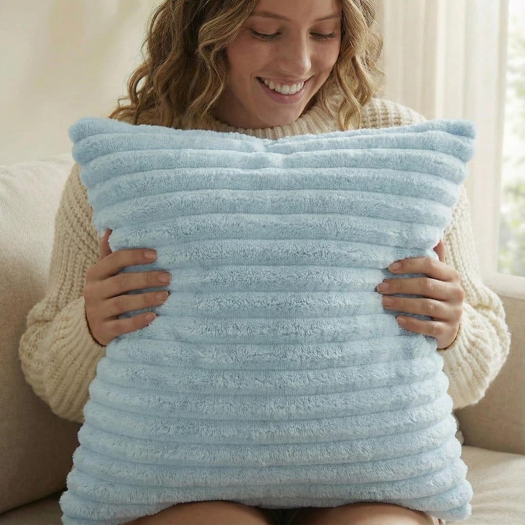 Capa de Almofada Decorativas Para Sofá, Cama de Pelúcia Soft Wave Azul Bebê 45x45  - Novadecora