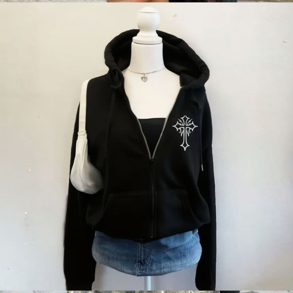 Moletom Zíper Casaco De Frio Estilo Gótico Unissex Peluciado