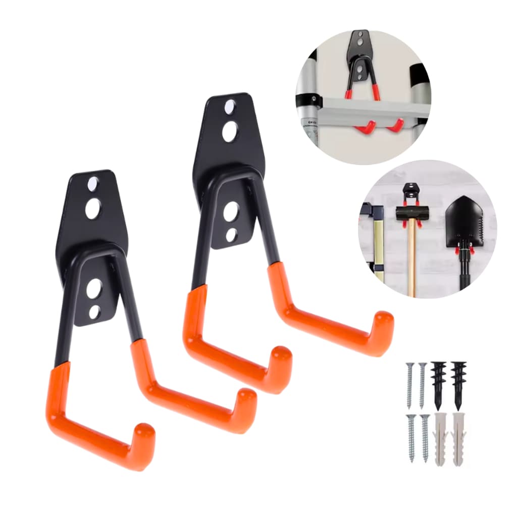 Kit 2 Suportes Multiuso de parede até 23kg Aço emborrachado Pendurar Objetos Escada Ferramentas
