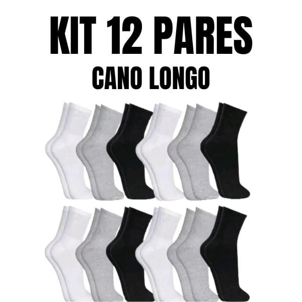 Promoção! Kit 12 Pares de Meias Cano Alto Unissex Poliéster Algodão XSocks