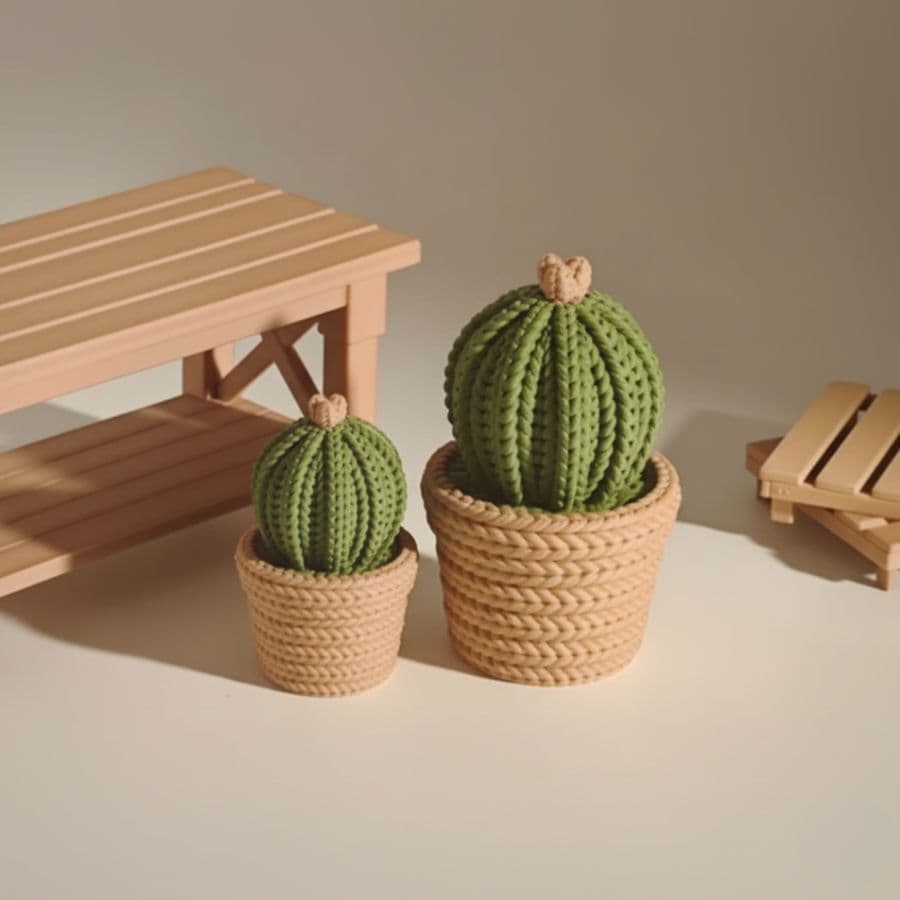 Decorativos 3D Kit 2 Cactos Vaso Tricô – Estilo e Versatilidade
