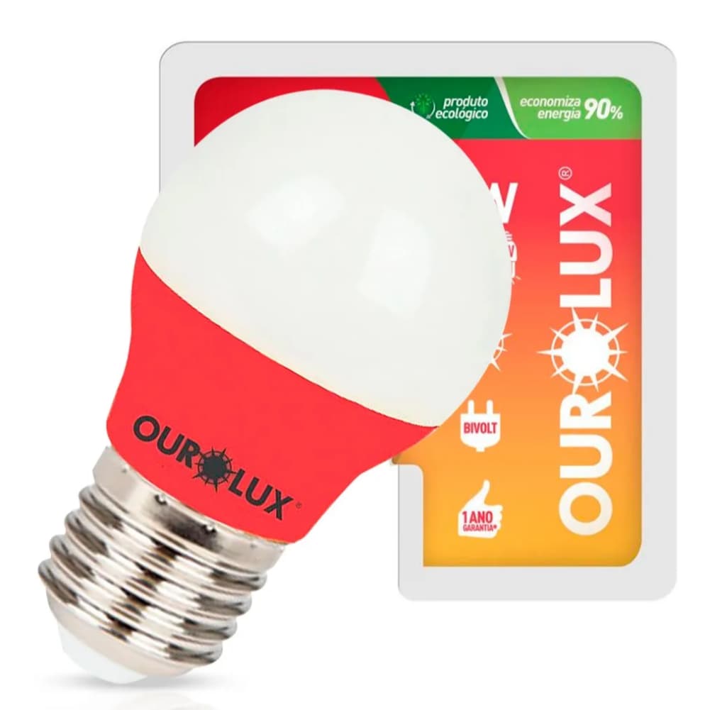 Lâmpada Led Bolinha G45 3w Bivolt E27 Vermelha Ourolux 127/220v Vermelho