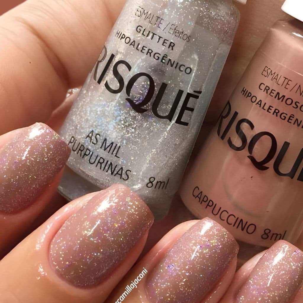 Kit Esmaltes Risqué Misturinha Tons Cppuccino Mil Purpurinas Translucido Esmalte Atacado