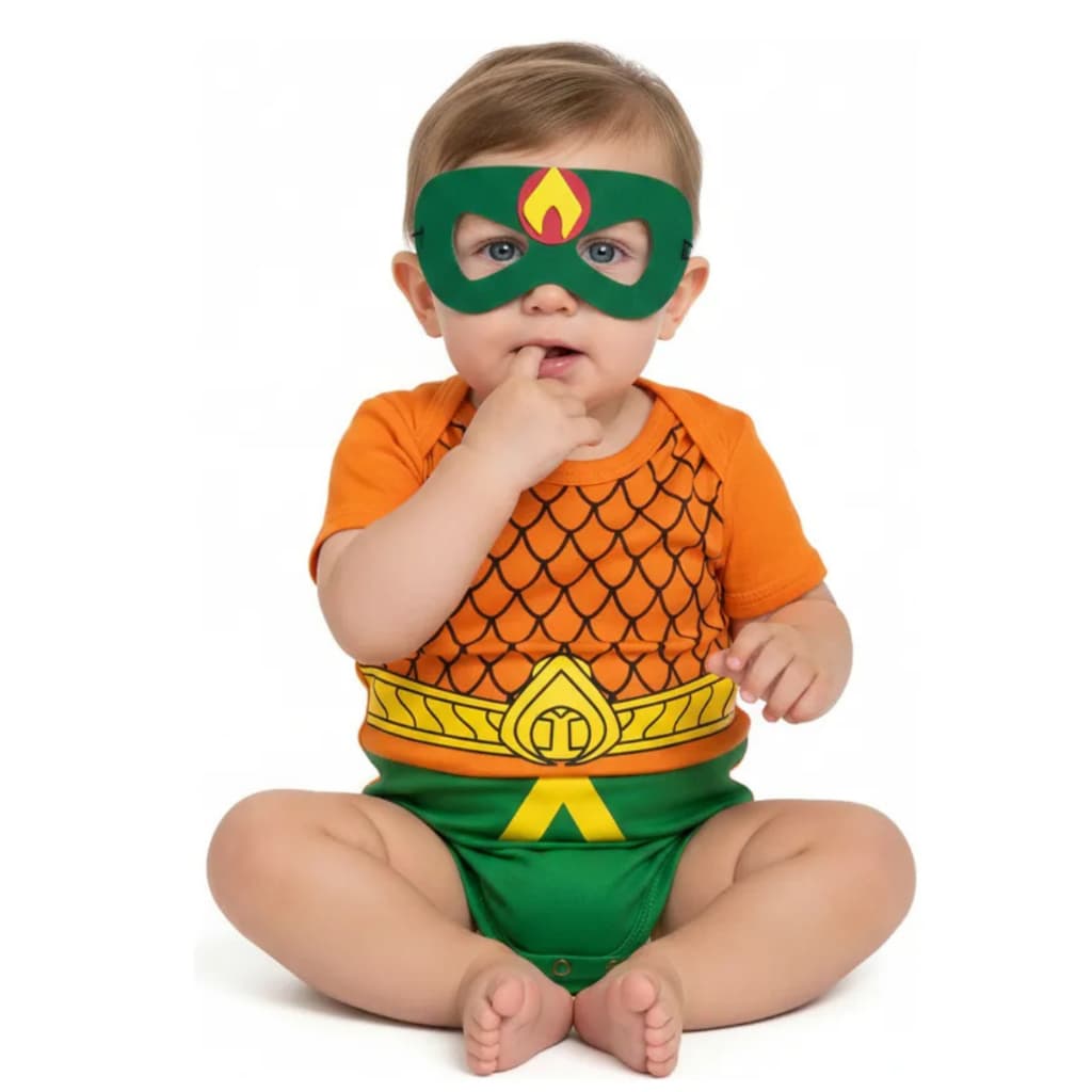 Body Infantil Aquaman Mesversário | Fantasia Bebê Super-Herói