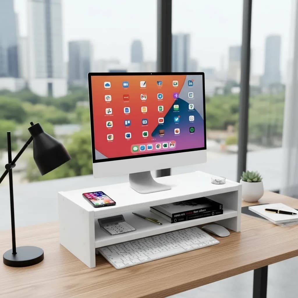 Suporte para Monitor MDF 53cm Duplo Mesa Notebook Tv Home Office Base Madeira Decorativo Moveis Casa