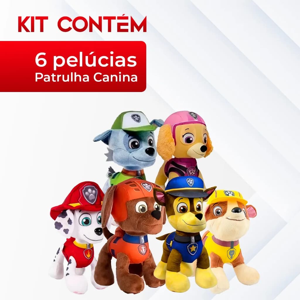 Kit 6 Boneco Pelúcia Patrulha Canina Musical Coleção Fofinho 30cm