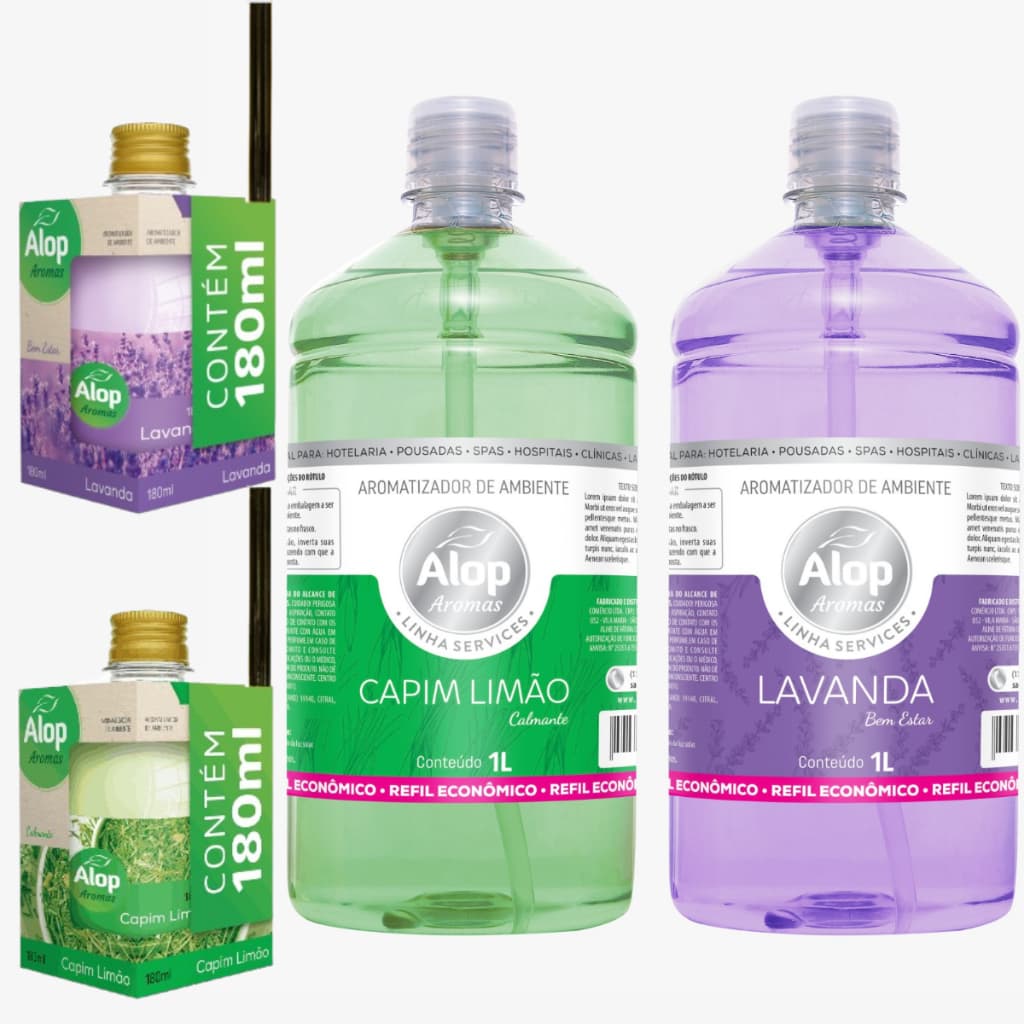 2 Aromatizadores de Ambiente + 2 Refil de 1 Litro Lavanda e Capim-Limão