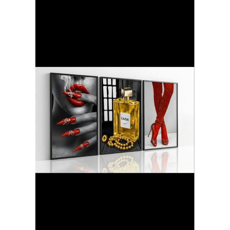 Trio de Quadros Decorativos Luxo e Glamour: Vermelho, Preto e Dourado | H.E.P Decore