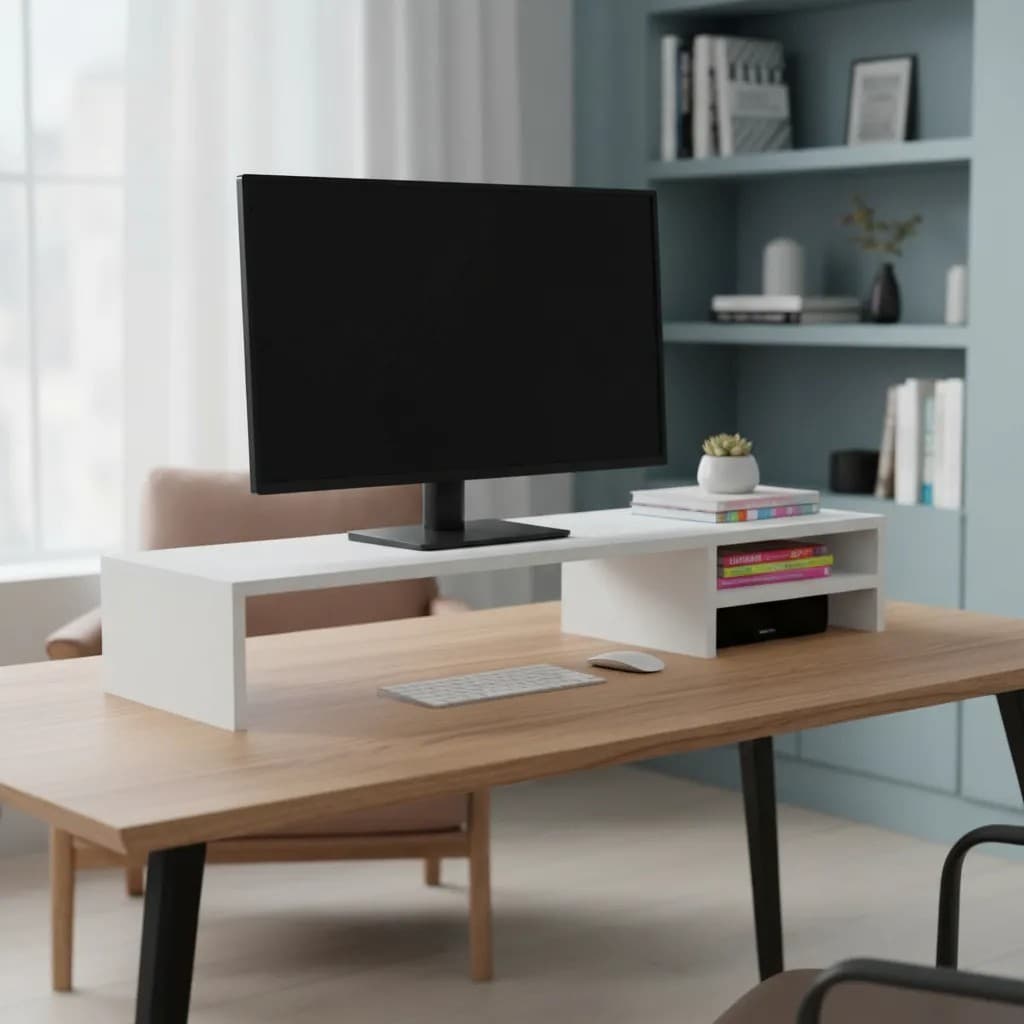 Suporte Monitor 90cm Mdf Escritório Mesa Home Office Quarto Base Gamer TV Notebook Estudos Moderno