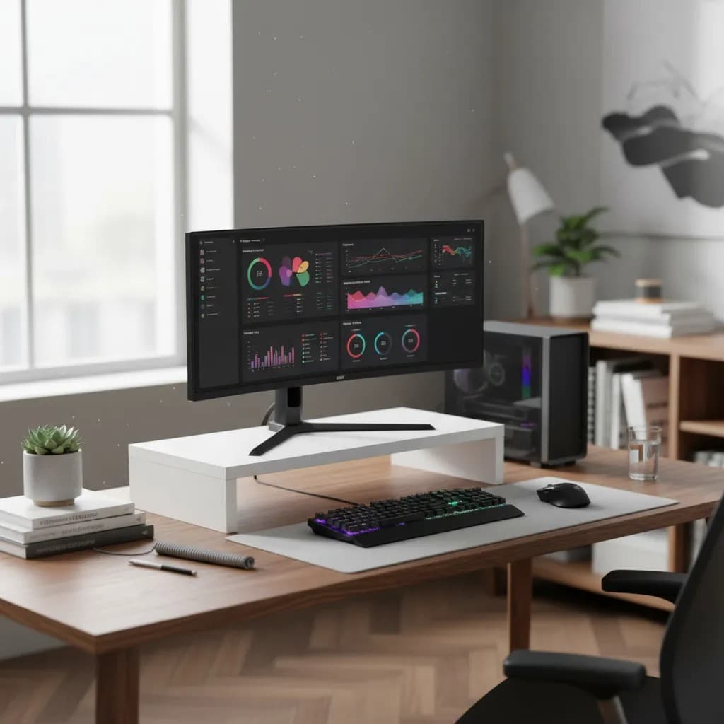 Base para Monitor MDF 53cm Home Office Mesa Gamer Ergonômico Suporte Notebook Escritório Organizador