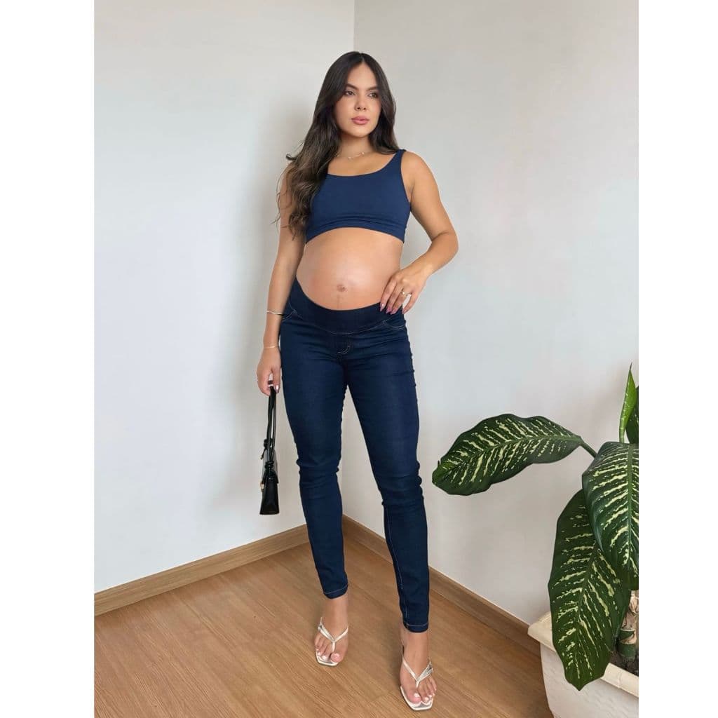 Calça Legging Jeans Gestante Cós Elástico Anatômico Maternidade Enxoval Premium