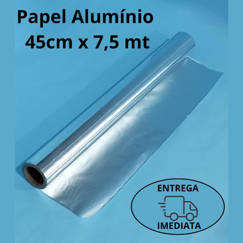 Kit De Rolo Papel Alumínio 45cm x 7.5m Extra Forte Grande Assar Restaurante Salão Cabelereiro