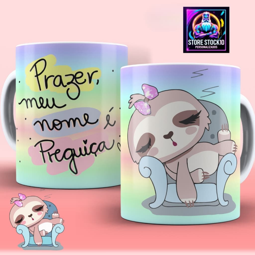 Caneca De Porcelana 325ml Frase Prezer Meu Nome é Preguiça