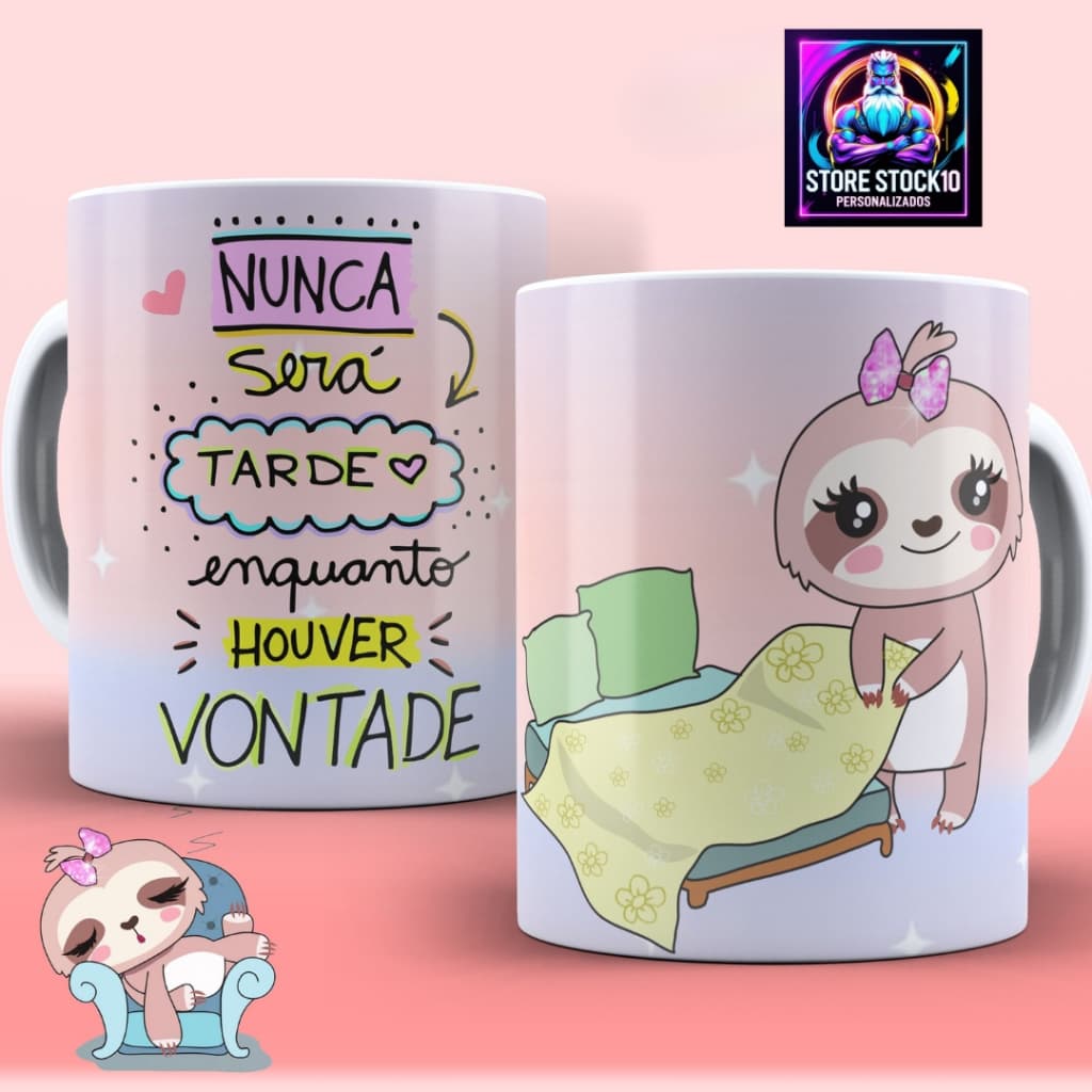 Caneca De Porcelana 325ml Frase Prezer Nunca Será Tarde Enquanto Houver Vontade