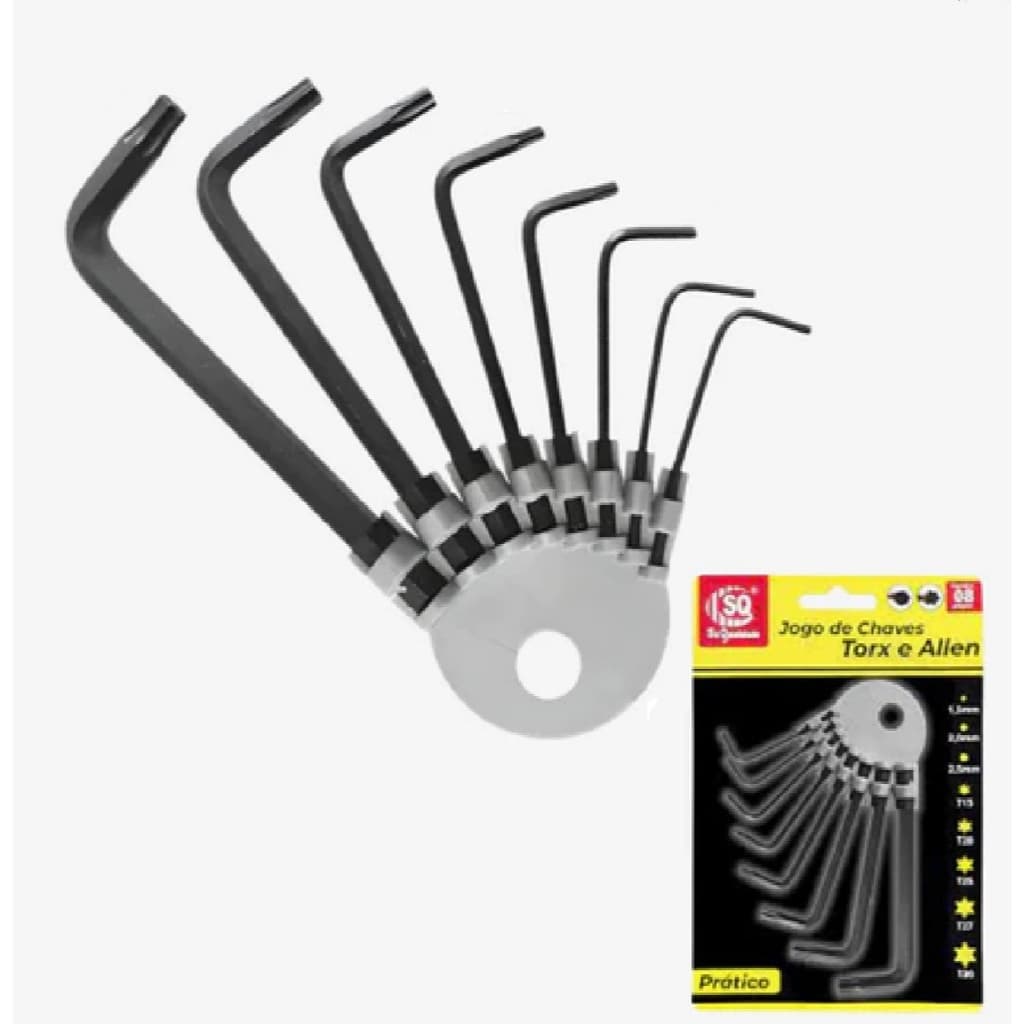 Jogo de Chaves Torx e Allen Formato em L 8 Peças Aço Resistente