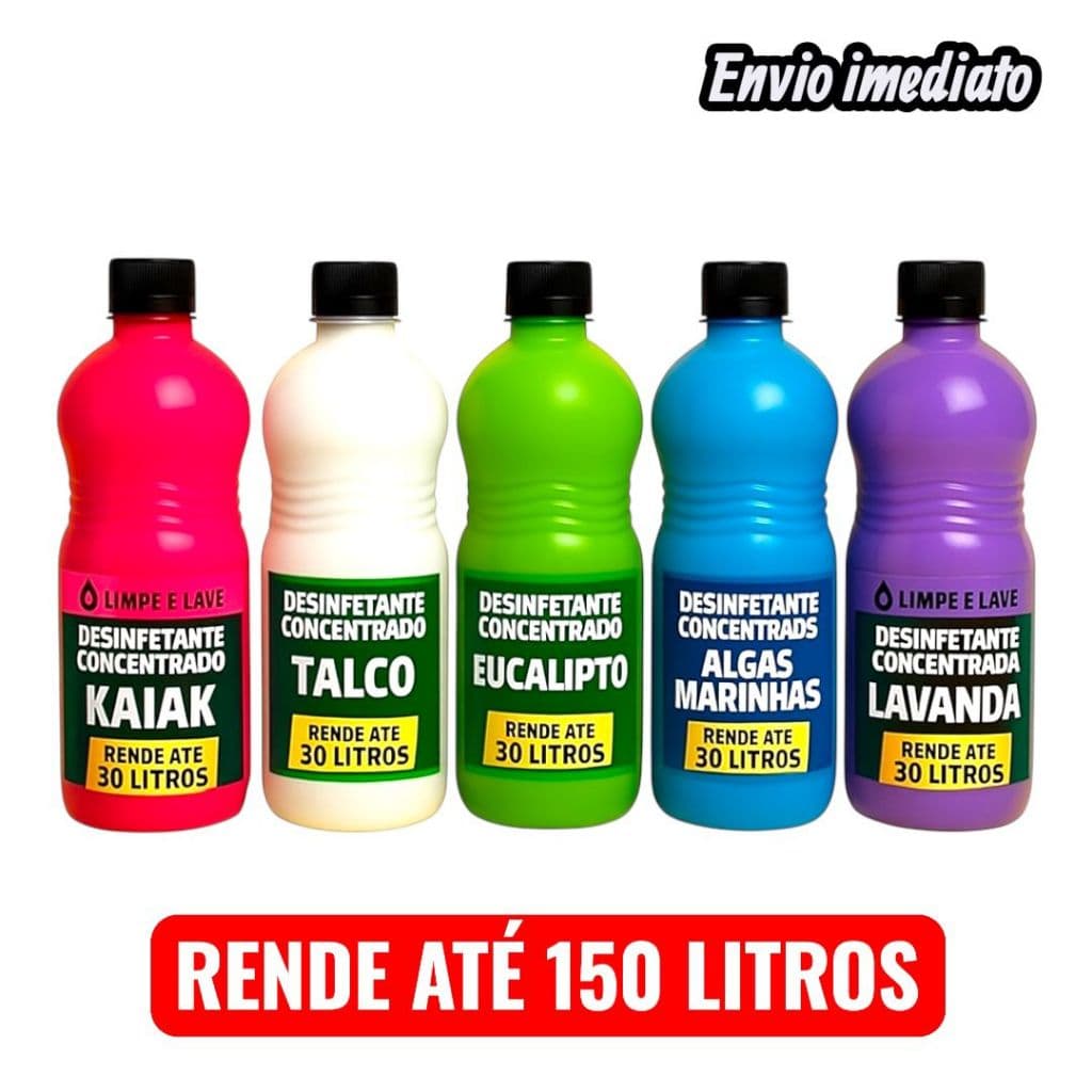 Kit 5 Base Desinfetante Concentrada Rende até 150 Litros com Perfume Premium