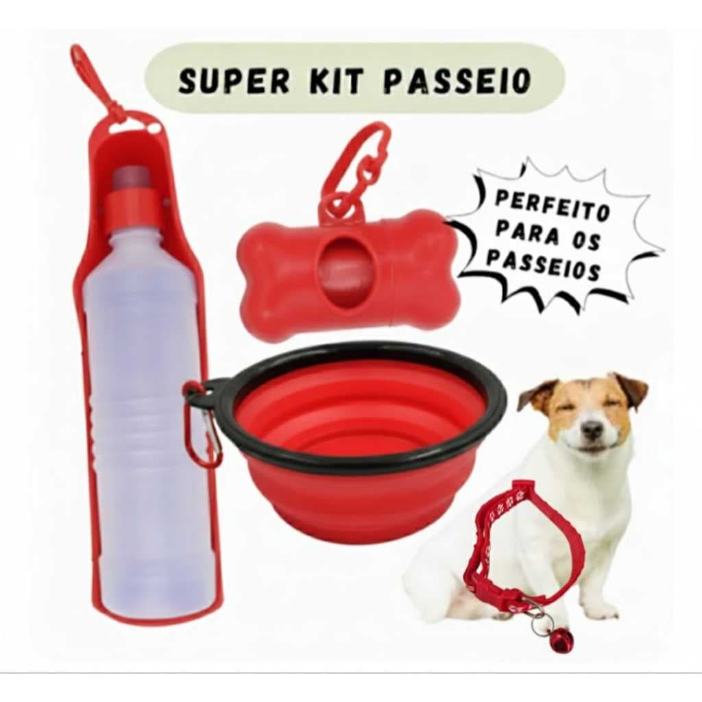 Mega Kit Passeio Garrafa Bebedouro Portátil / Tigela Dobrável Água  Passeio Viagem / cata caca e coleira