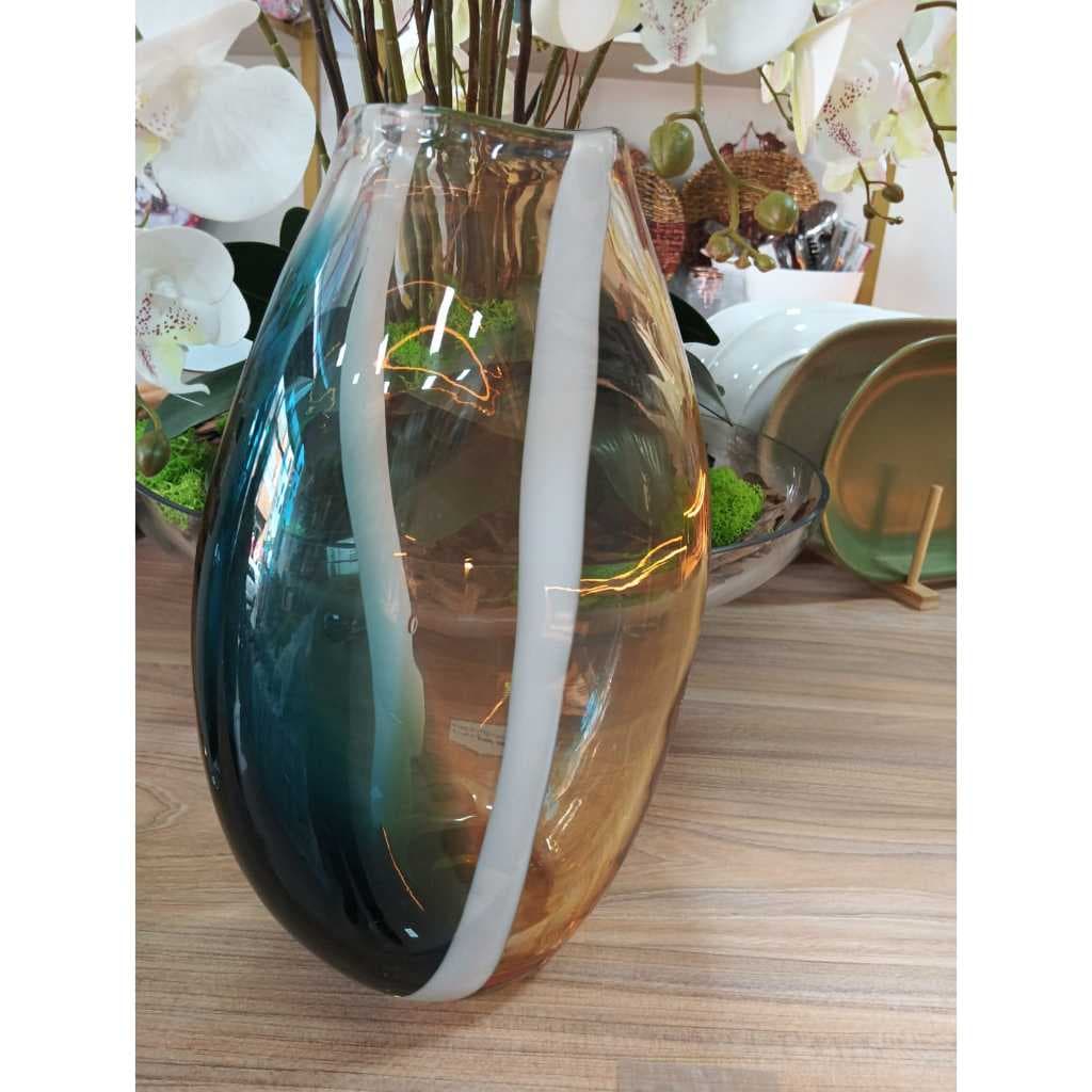 Vaso De Vidro Murano Maida Artesanal Azul 34x22x10cm e 45x22x10cm