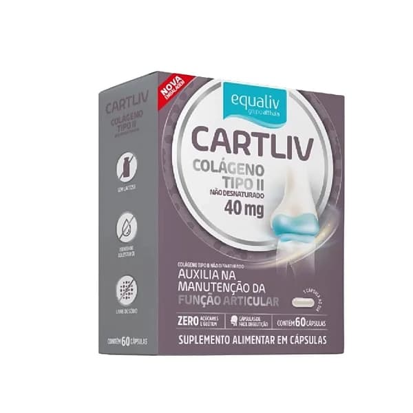 Cartliv Colágeno Tipo II 60 Cápsulas - Alívio de Dor nas Articulações, Sem Glúten, Sem Açúcar