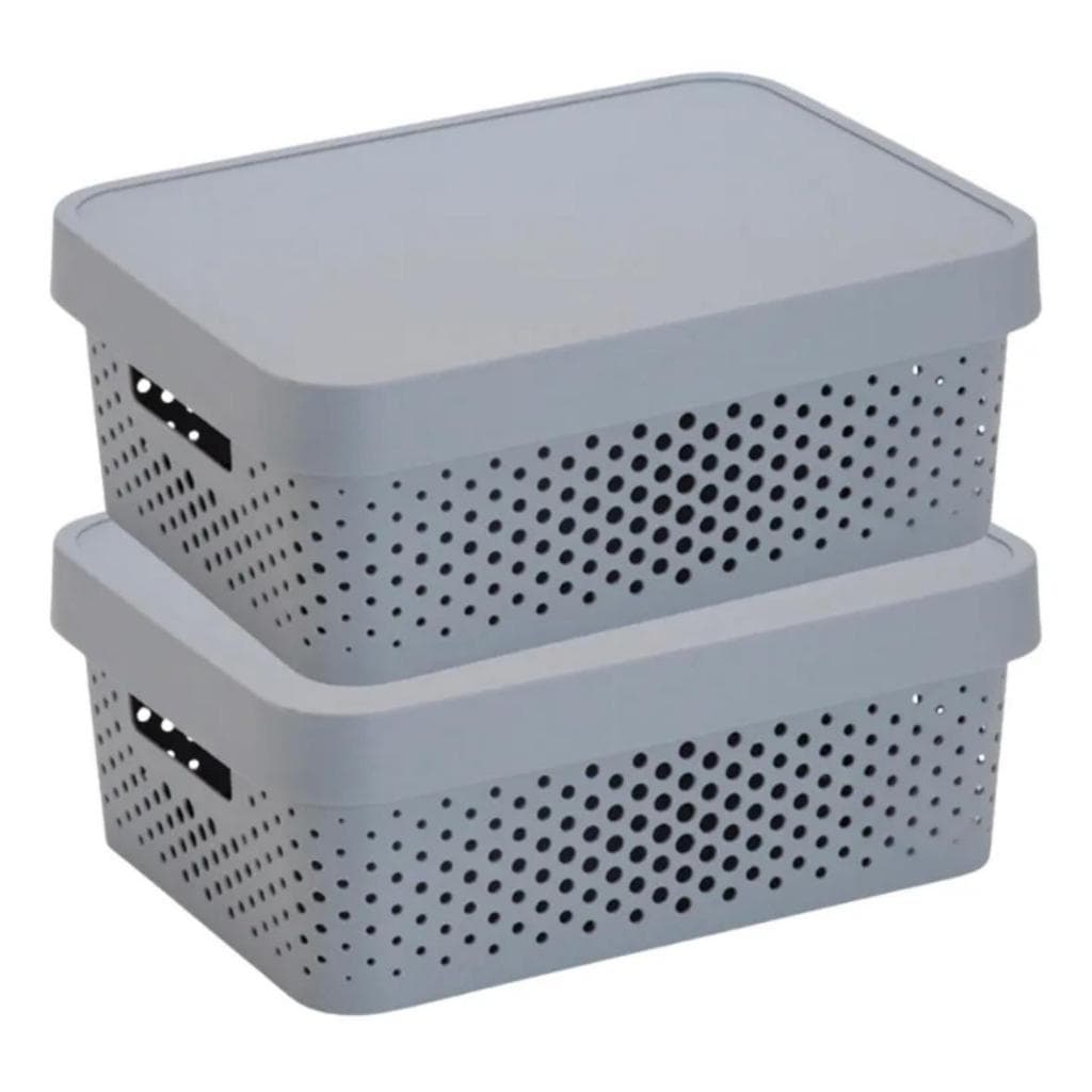 Kit Caixas Organizadoras com Tampa 4,5 L  Linha Circolare Rainha Multiuso Empalhável  Plástico Super Resistente -