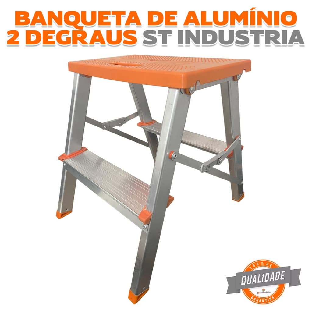 Banqueta Escada de Alumínio Bilateral com 2 Degraus Reforçada ST INDÚSTRIA