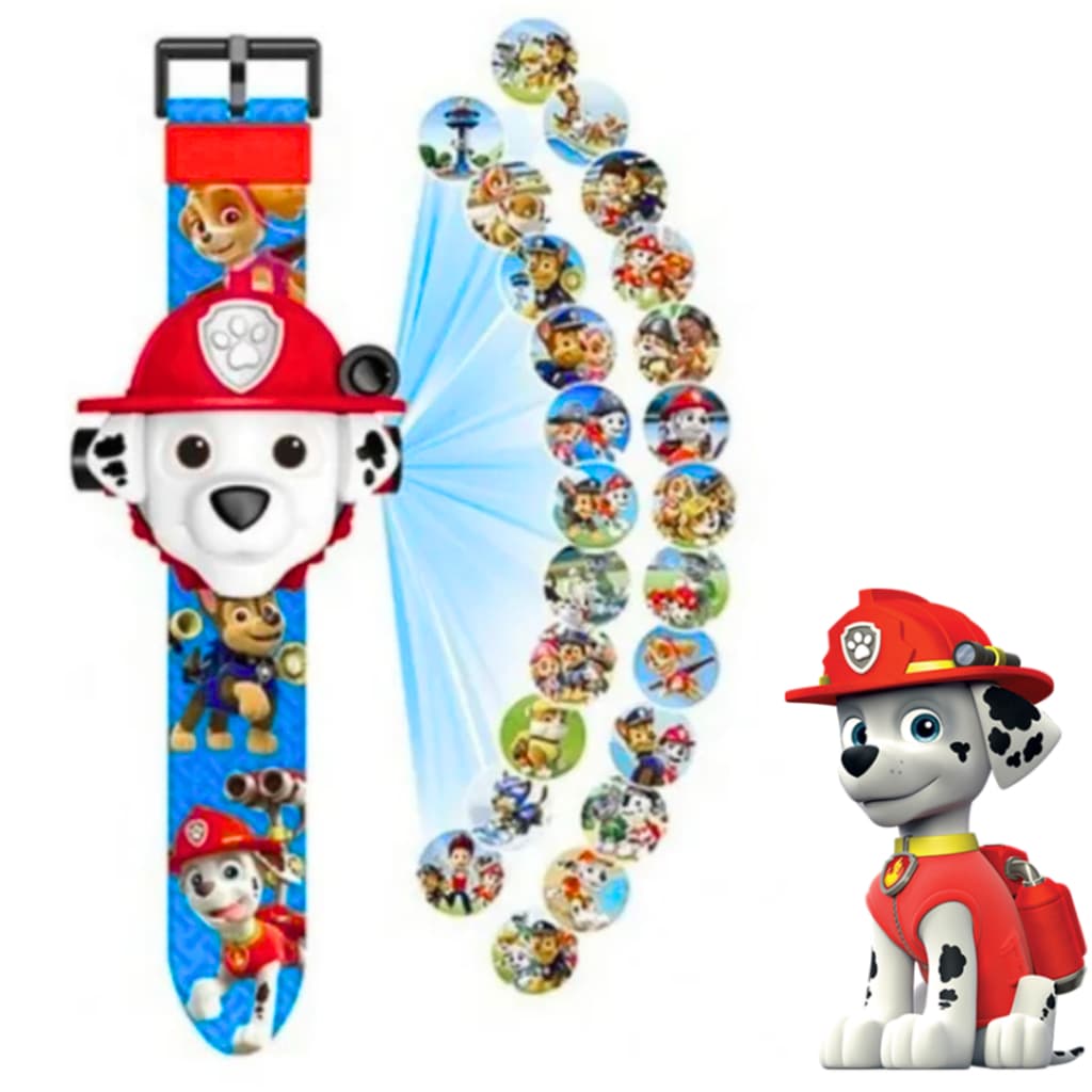 Relógio Infantil Projetor De 24 Imagens Patrulha Canina Chase Skye Marshall Zuma Rubble Com Bateria Digital Brinquedo.