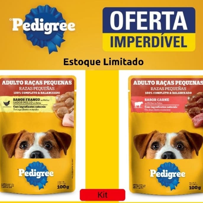 PEDIGREE SACHE 100g - KIT 18 ou 36UND CARNE/FRANGO ADULTO RP