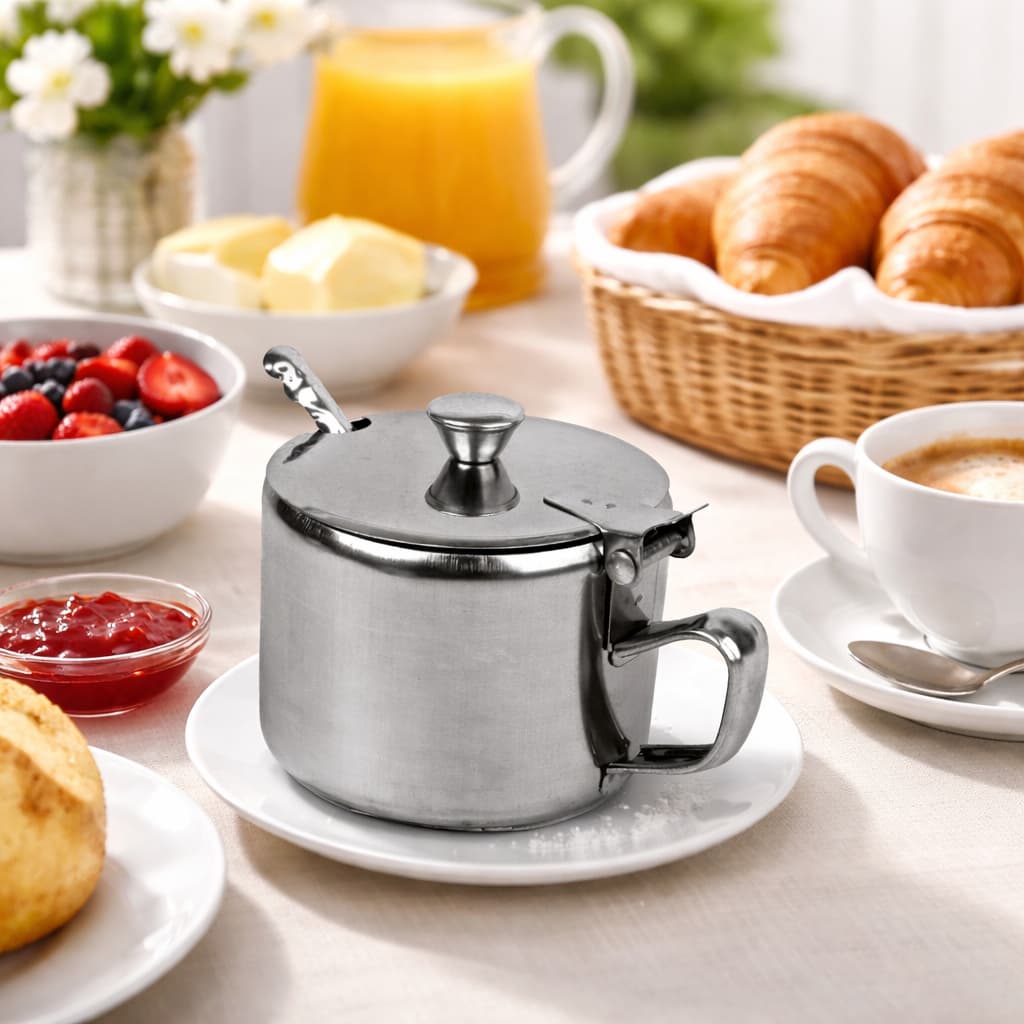 Açucareiro em Inox com Tampa E Colher – Elegância e Praticidade para seu Café