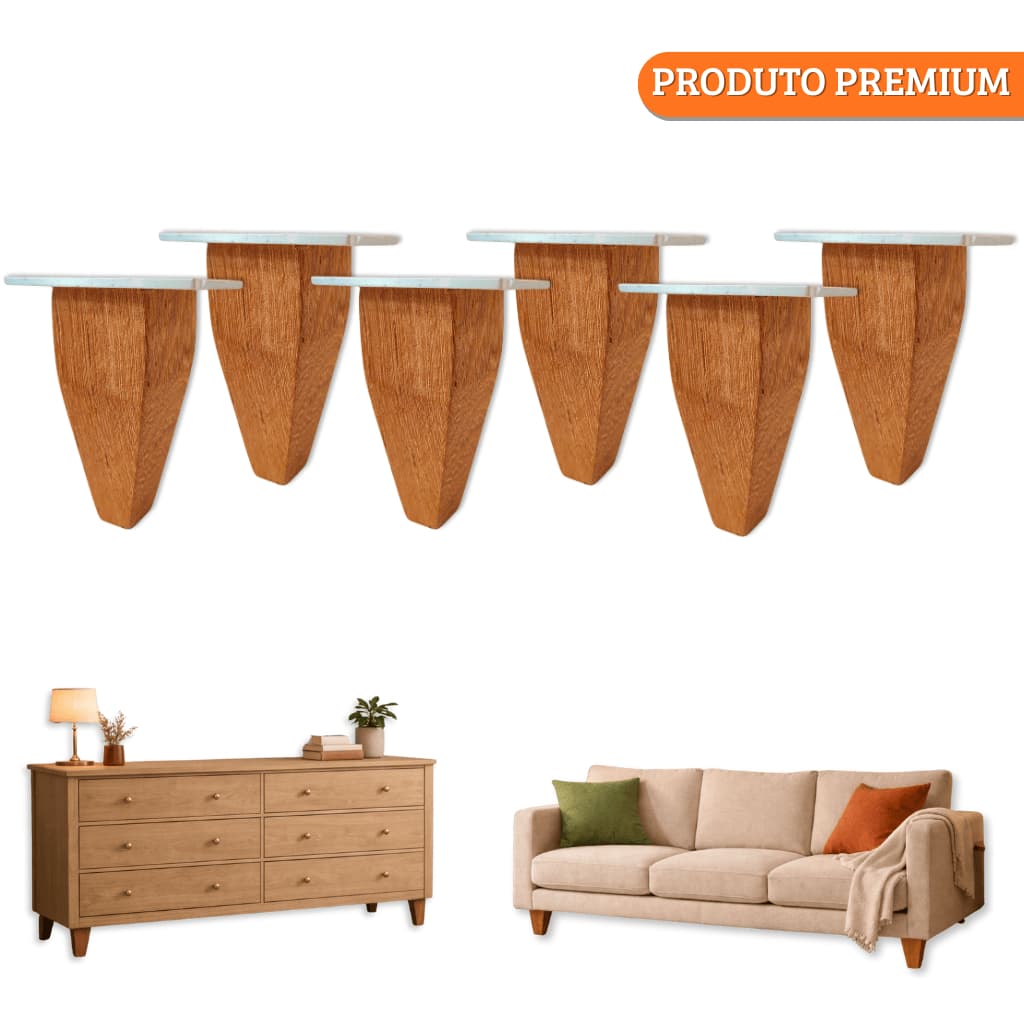 Pé Trapézio Móveis REFORÇADO 10cm Madeira Maciça - 6pcs