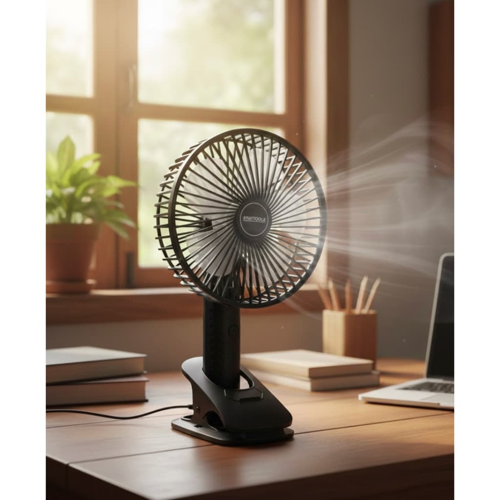 Mini Ventilador de Mesa Recarregável USB Silencioso Portátil Preto Compacto