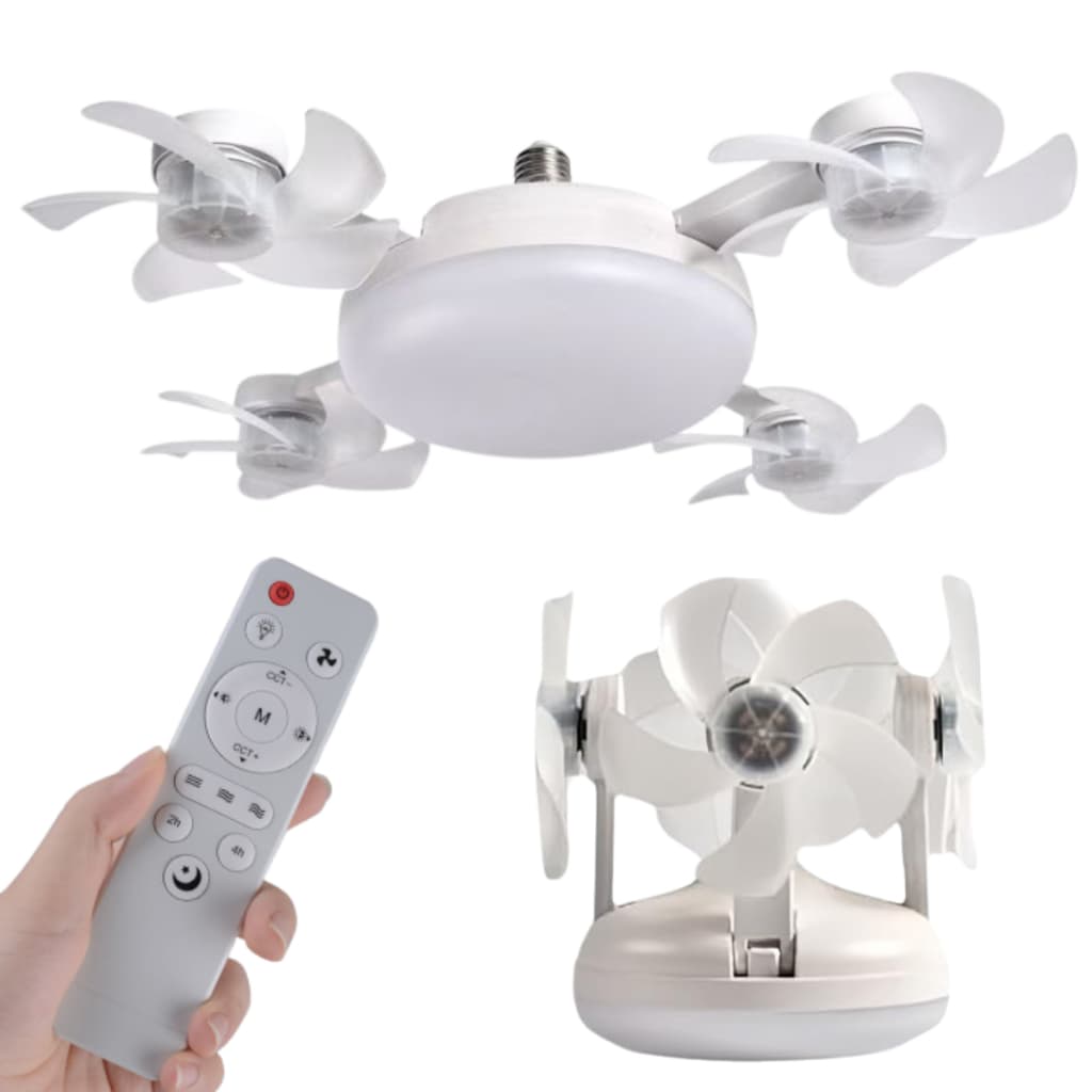 Ventilador de Teto com Luz LED 3 Cores Controle Remoto Temporizador Baixo Consumo