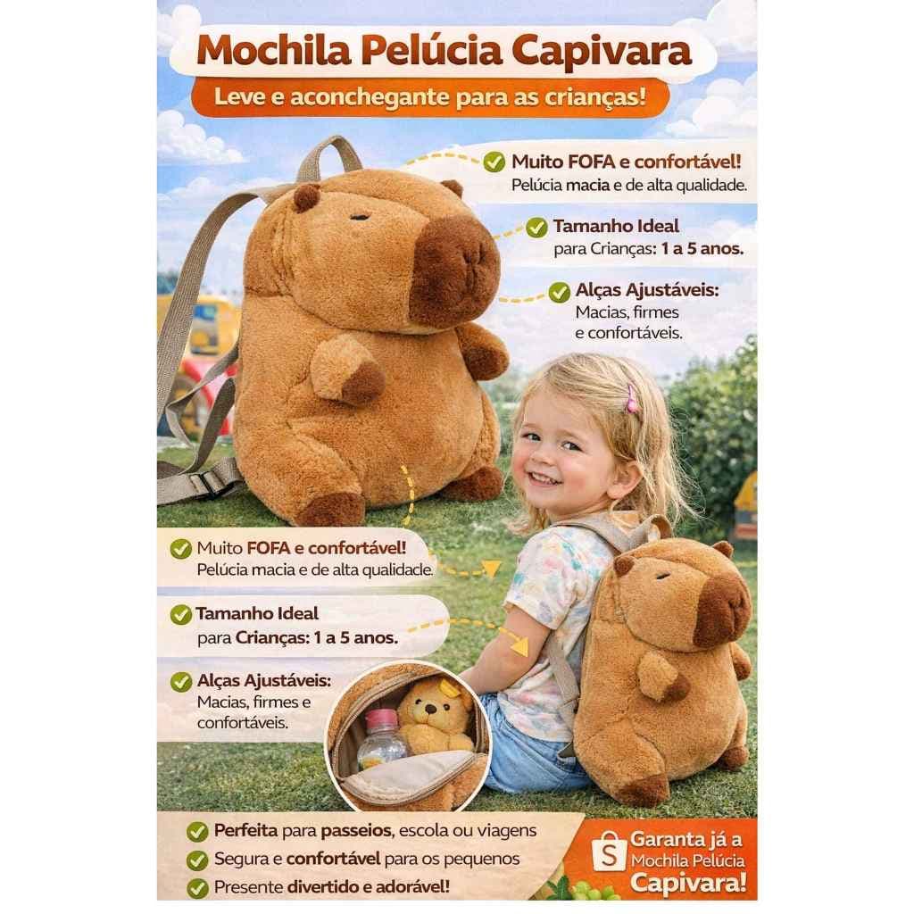 Mochila Pelúcia Capivara Fofa  – Presente Criativo e Aconchegante