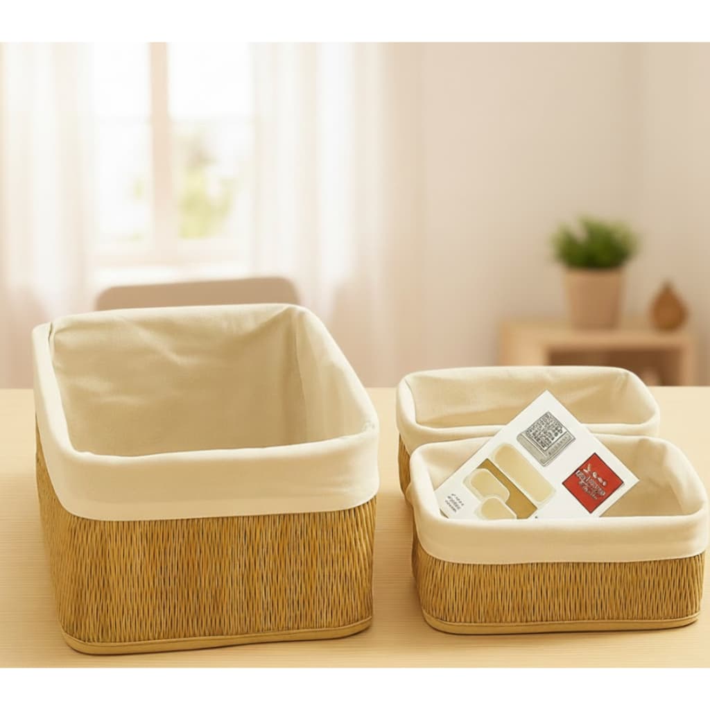 Kit 3 Cestos Organizadores Bambu Roupas Brinquedos Decorativo Natural