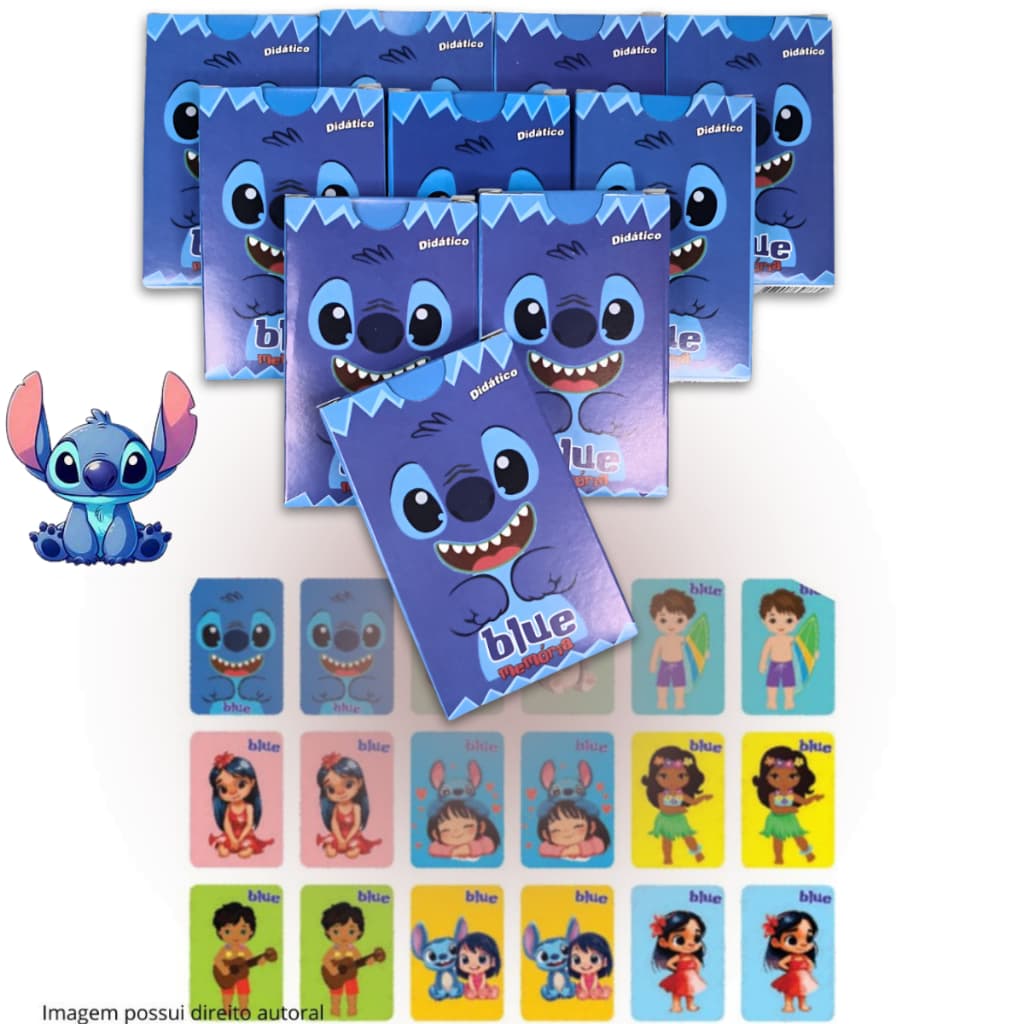 Kit com 3 até 30 Caixinhas Jogo da Memória BLUE / STITCH Brinquedo Educativo para Crianças e Festas
