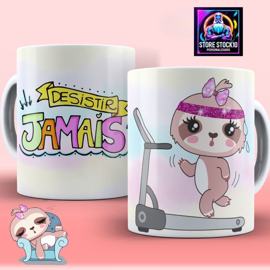 Caneca De Porcelana 325ml Preguiça Motivacional Frase Desistir Jamais