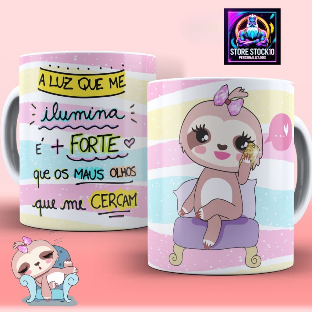 Caneca De Porcelana 325ml Preguiça Motivacional Frase A Luz Que Me Ilumina