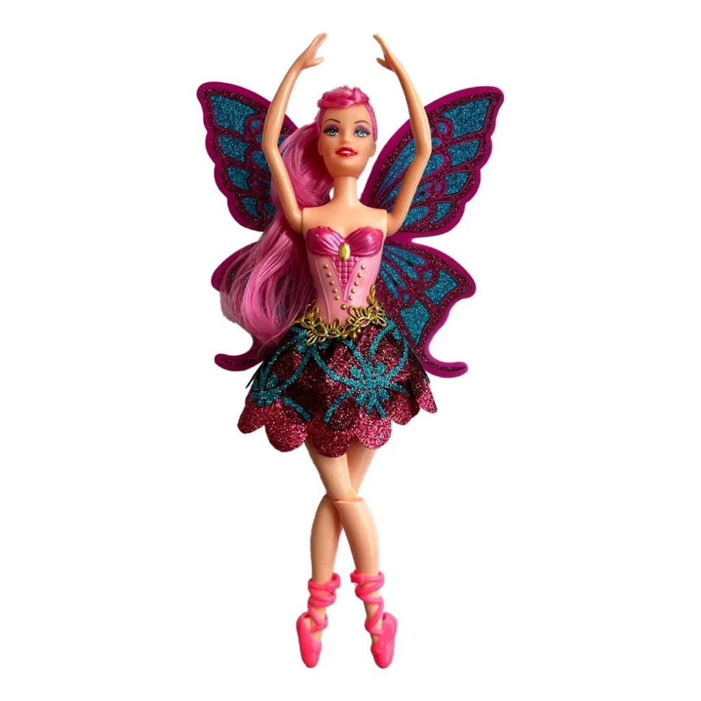 Boneca Bailarina Fada Com Asas Articulada 30cm e Acessórios Menina Criança