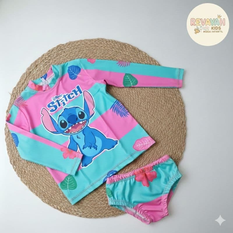 Roupa de natação infantil com proteção solar uv 50+ unicórnio gata marie stitch SEGUNDA pele infantil férias carnaval