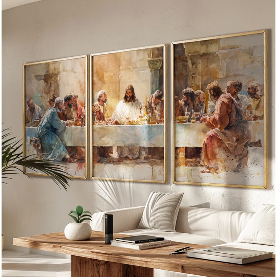 Quadro Decorativo Kit A Santa Ceia Pintura Aquarela