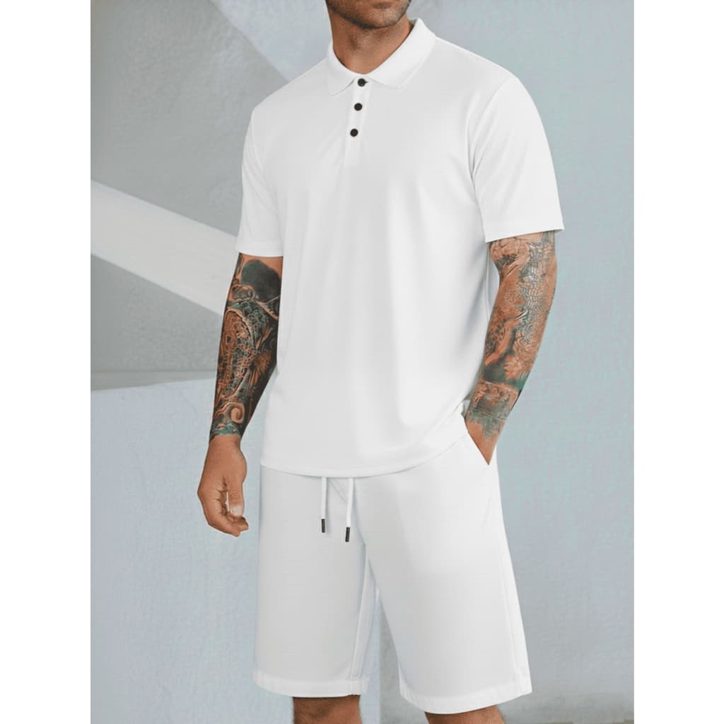 Conjunto Kit Camiseta Polo Com Bermuda Tactel Camisa Polo Slim Manga Curta