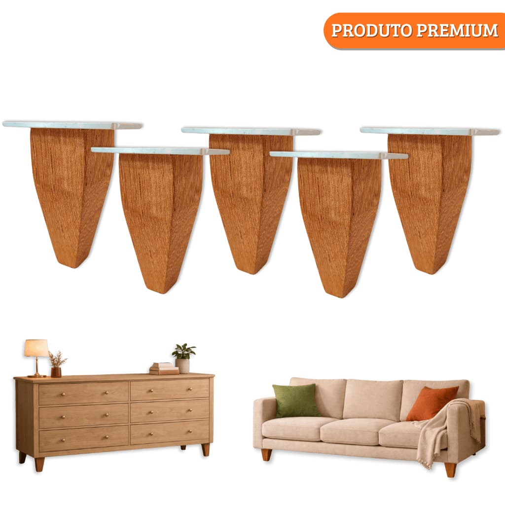 Pé Trapézio Móveis REFORÇADO 10cm Madeira Maciça - 5pcs